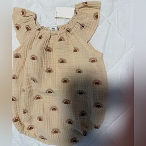 Beige Sunprint Muslin Baby Romper - 3-6mo